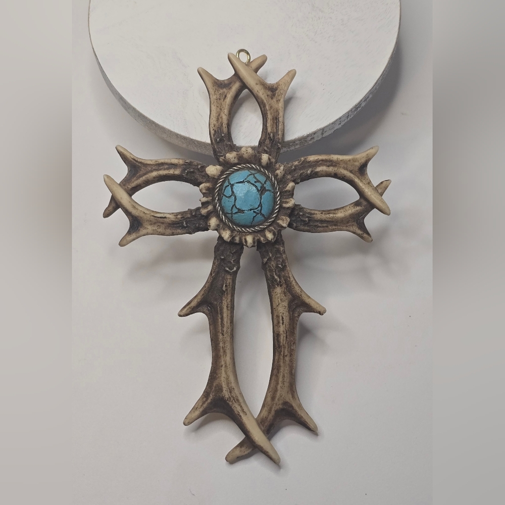 Antler Cross with Turquoise Center Ornament Wall Hanger [ Read Details ]